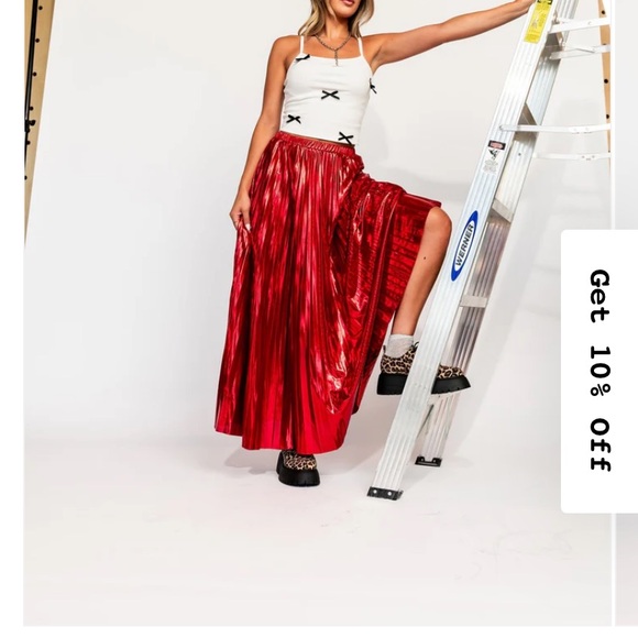 Dressed in LALA Dresses & Skirts - ISO (not for sale!) Dressed in LALA Metallic Pleated Midi Skirt in Red Hot